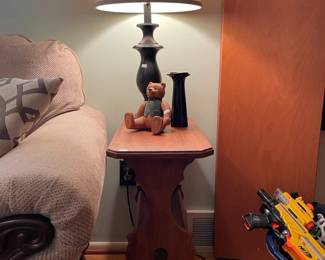Table Lamp. Wooden Side Table, Dept. 56 Ted E Bear