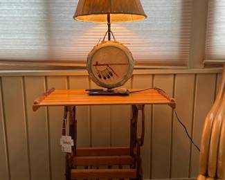Twig and Bentwood Magazine Rack, Native American drum lamp