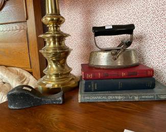 Brass Table Lamp, Cast Iron Door Stop,  Vintage Flat Iron
