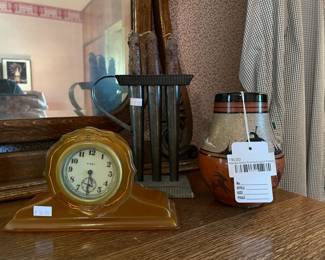 Navajo Style Painted Sand Pottery, 8 Day Mantle Clock