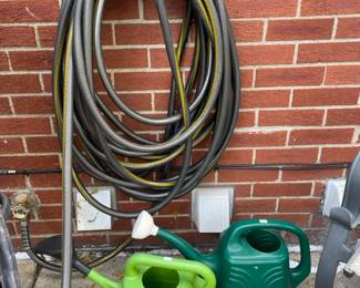 Hose and hose holder, watering cans