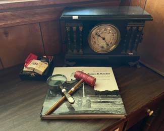 Magnifying Glass, Mantle Clock, Wooden Mallet