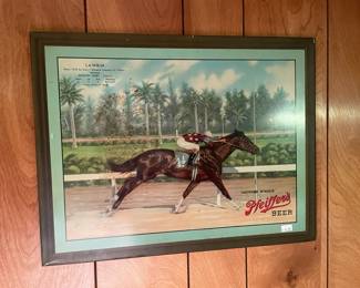 Pfeiffer's Beer horse race metal wall art