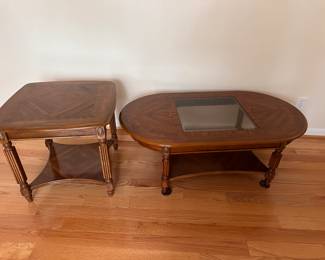 Bookmatch grain quality coffee table with glass top and side table
