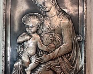 Metal Relief Sculpture Madonna and Infant Jesus
