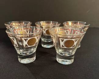Vtg. set of 5 Hazel Atlas Aztec Mayan Sun cocktail glasses