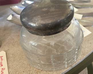 Antique sterling and crystal seals container