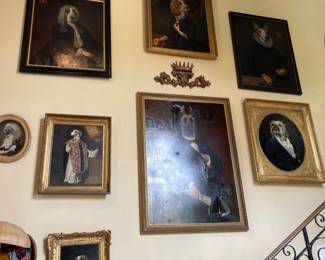 Huge Collection of Theirry Poncelet Dog portrait  paintings. Thierry Poncelet is a Brussels-born oil Painter who creates whimsical canine portraits. Noting Jerome Bosch among his inspirations alongside humorous literature and Walt Disney, his unique art has gained him worldwide recognition.