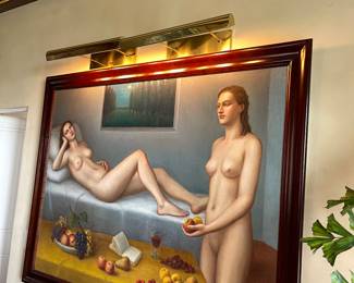 Large Painting of 2 nude figures and fruit Aurelio Bulzatti 96 - we have 3 paintings by this artist. Born in 1954.