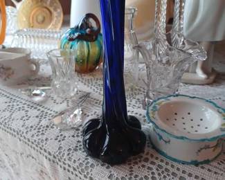 Love t his cobalt vase and the blown pumpkin in the back ground