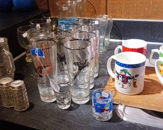 Bar glasses down stairs