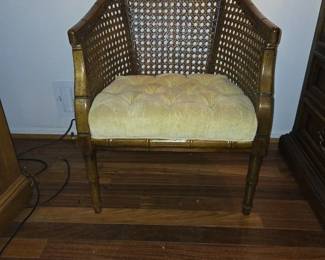 Mid Century Cane Back Barrel Chair with Tufted Seat