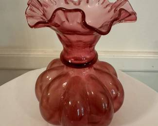 Vintage Fenton Cranberry Pink Pinch Ruffle Top Glass Vase