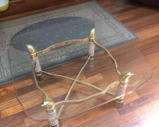 Tomasso Barbi Style Italian Faux Tusk Brass Cocktail Table with Beveled Glass Top