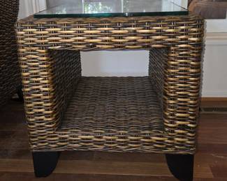 Square Wicker Side Table with Protective Glass Top