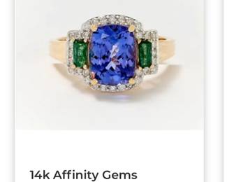 14k Affinity Gems Tanzanite, Emerald & Diamond Ring