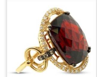 Levian Natural Garnet Ring 12 1/4 Ct Tw Diamonds 14K Honey Gold