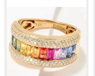 Effy Multi-Sapphire Baguette Cut Gemstone Band Ring, 14K Gold
