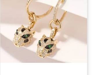 Signature By EFFY Diamond (3/8 Ct. T.w.) And Tsavorite Accent Panther Drop Earrings In 14k Rose Gold
