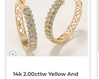 14k 2.00cttw Yellow And White Diamond Hoop Earrings