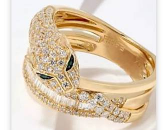 Effy Emerald & Diamond Panther Ring, 14K Yellow Gold MSRP $3,249