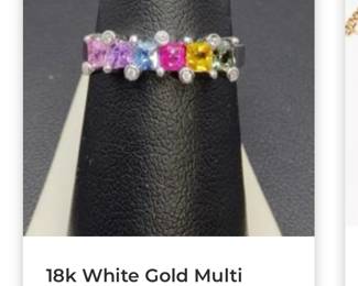 18k white gold natural multi color sapphire diamond ring ombré design