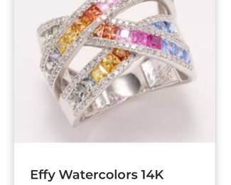 Effy Watercolors 14K Multi-Sapphire Gem & Diamond Highway Ring Msrp $2,666.00