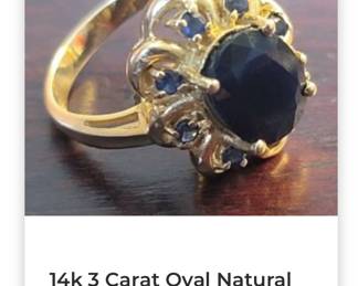14k 3 carat natural oval sapphire ring