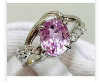 Platinum kunzite diamond ring pt900
