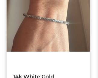 14k white gold stationary diamond cord stacking bangle