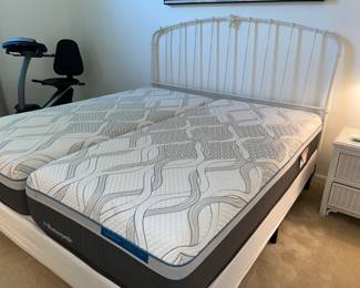 King Size Iron Headboard and Rails $495 -Available.                                               King Size Boxspring and Pair of Twin Mattresses $595 Perfect condition - Available