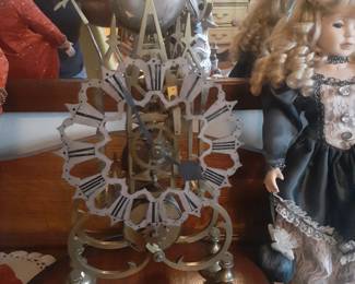 Victorian Fusee English Brass Skeleton Mechanical Clock