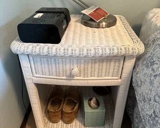 White wicker side tables