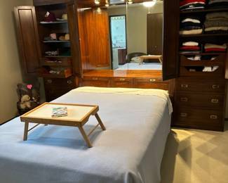 Ethan Allen bedroom set - headboard has storage & lighting.  Side dressers can be used as full unit or separated