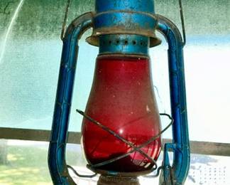 Vintage kerosene lamp w/ red glass globe