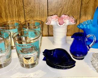 Vintage glasses, Fenton Peach Flow vase, collectible glassware