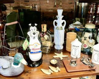 Hamm's Beer liquor decanter (empty) (SOLD), Morse Code key decoder, etc