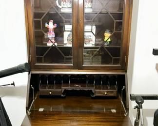 Antique drop front desk showing inside of desk