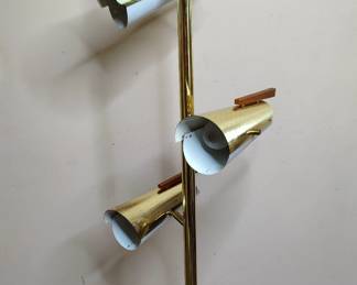 Mid-Century Modern Brass & Teak Stiffel Floor Pole Tension Lamp