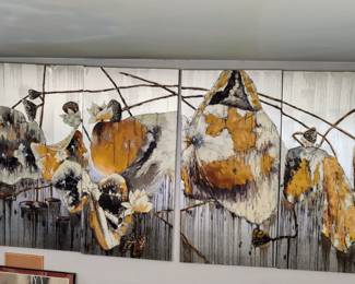 HUGE Mid-Century Modern Impressionistic Floral .... Four Pieces Measuring 10' X 5' Over-All ... Each Piece is 30" wide.  Gotta see this Magnificent Display in person.