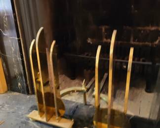 MCM Art Deco Andirons by Designer Donald Deskey ...  circa 1965 ... Solid Brass 