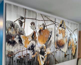 HUGE Mid-Century Modern Impressionistic Floral .... Four Pieces Measuring 10' X 5' Over-All ... Each Piece is 30" wide.  Gotta see this Magnificent Display in person.