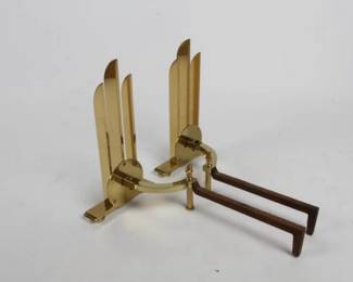 MCM Art Deco Andirons by Designer Donald Deskey ...  circa 1965 ... Solid Brass 