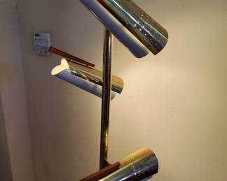 Mid-Century Modern Brass & Teak Stiffel Floor Pole Tension Lamp