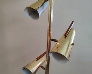 Mid-Century Modern Brass & Teak Stiffel Floor Pole Tension Lamp