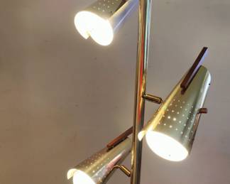 Mid-Century Modern Brass & Teak Stiffel Floor Pole Tension Lamp