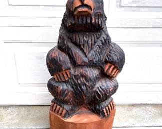 GRLI205 Wood Carving Bear Hand carved wooden bear with looks to be glass eyes.
