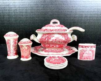GRLI235 Vintage Masons Vista Ironstone Soup Tureen  More A mini version soup tureen with spoon. Salt & pepper shakers, toothpick dish and 4 trinket dishes.
