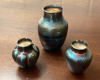 Mexican silver vases by Idylls - largest is 4.5 inches tall