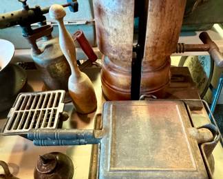 Antique Hat Press/Mold, Cast Iron Waffle Maker, Vintage Torch